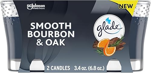Glade Tarro de velas, ambientador, bourbon suave y roble, 3.4 onzas, 2 unidades