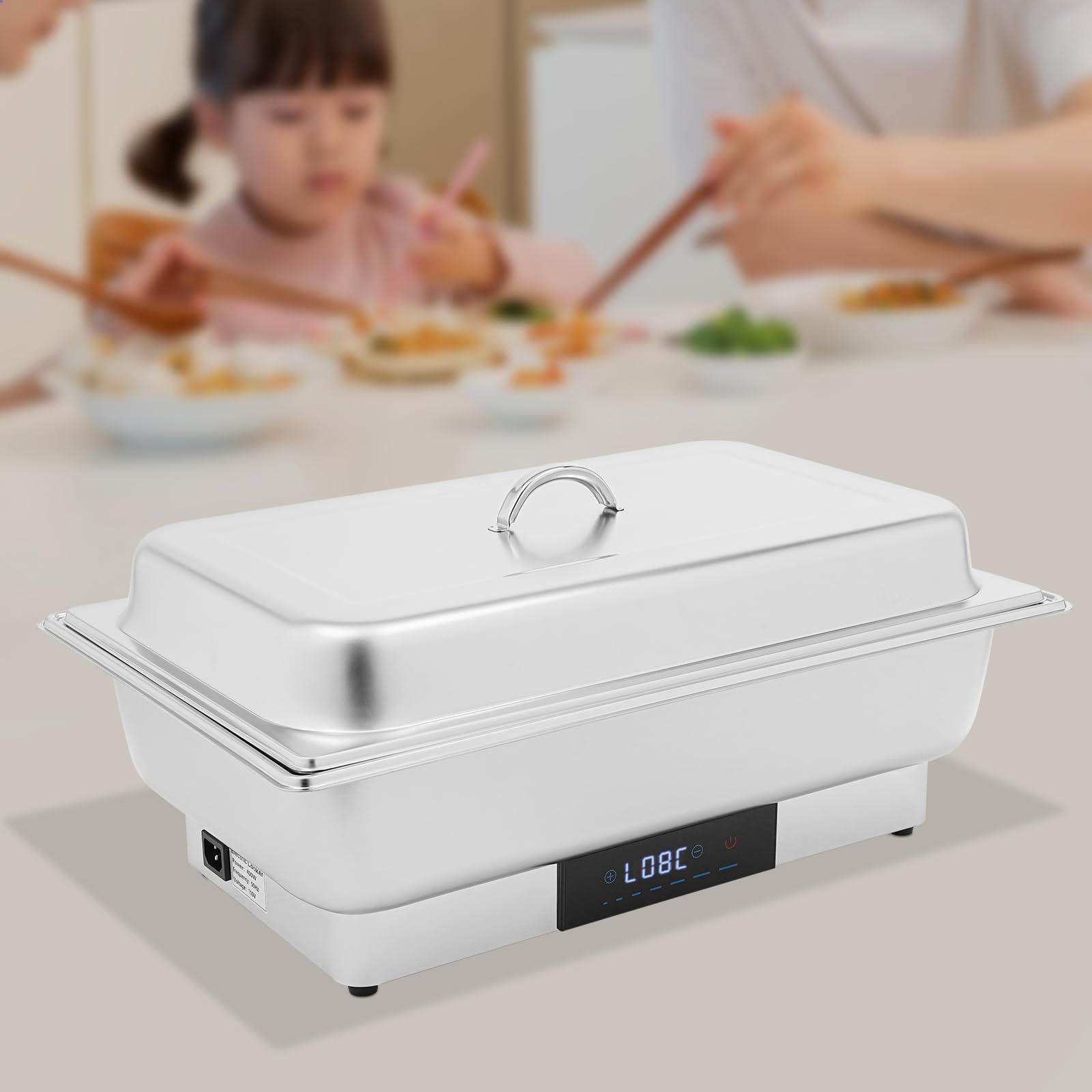 Podgrzewacz do potraw 9 l, płyta utrzymująca ciepło, stal nierdzewna, pojemnik utrzymujący ciepło, 600 W, idealne rozwiązanie na bufety, imprezy i rodzinne obiady