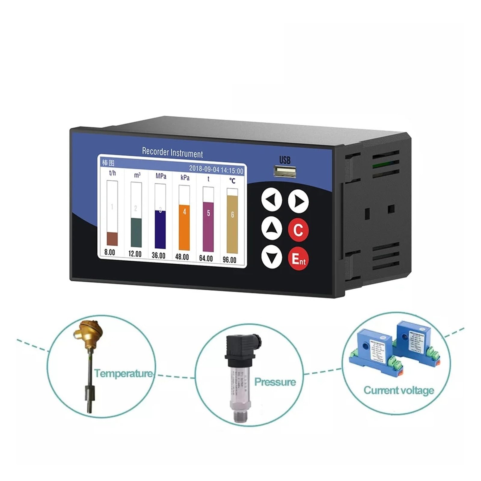 Registratore di dati grafico Temperatura PT100 KJ 4-20mA Datalogger multicanale Data logger analogico(6 Channels RS485)