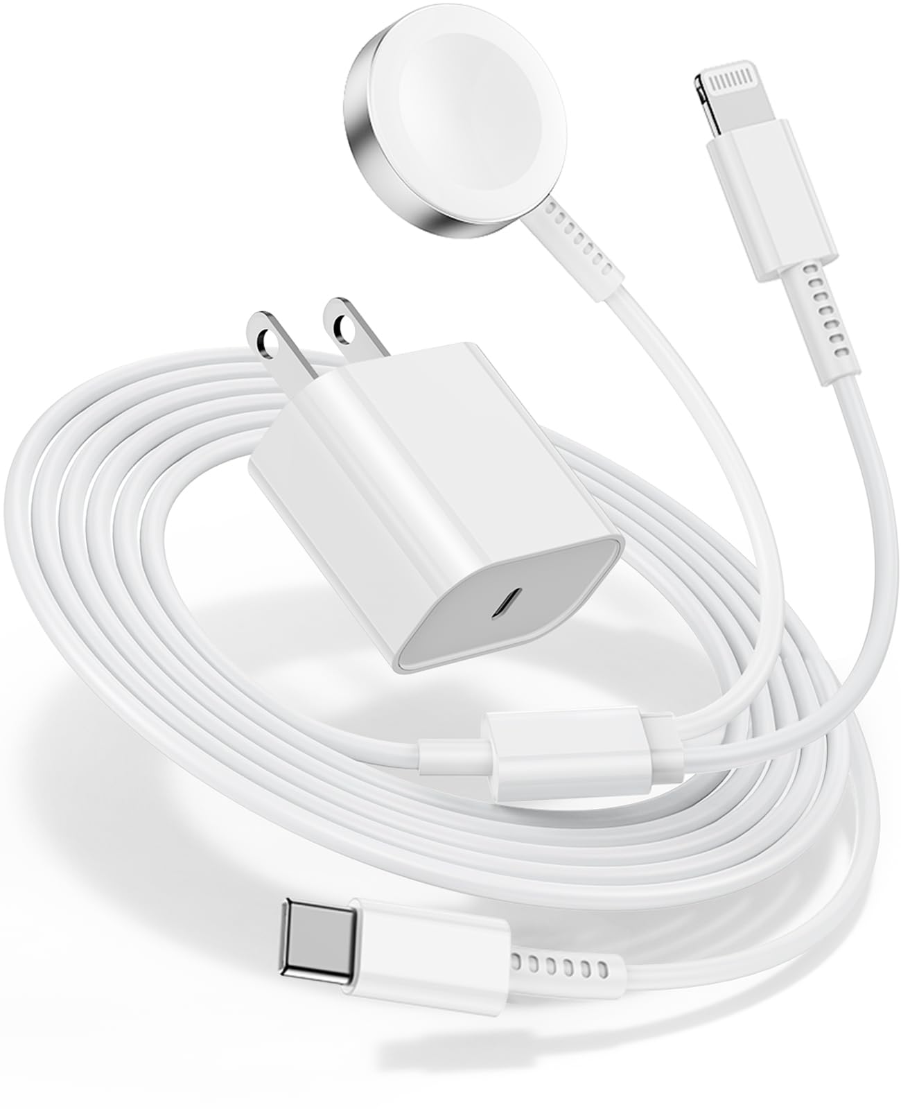 2 in 1 Fast Charging Cable for Apple Watch and iPhone With 20W USB-C Charger - 6FT Cord Compatible With iWatch Series Ultra2/SE/9/8/7/6/5/4, iPhone 14/13/12/11 (White)