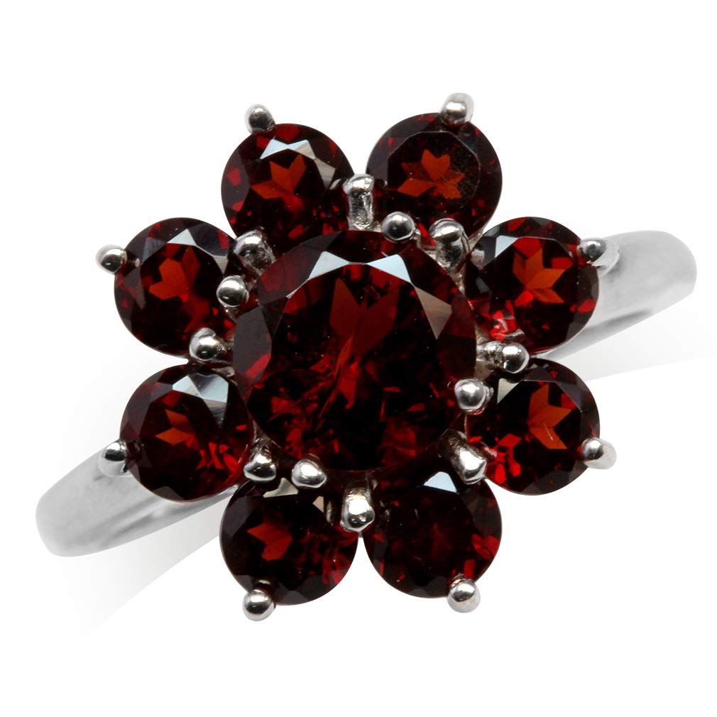 Round Shape Gemstone White Gold Plated or Yellow Gold Plated 925 Sterling Silver Flower Cluster Ring Jewelry for Women