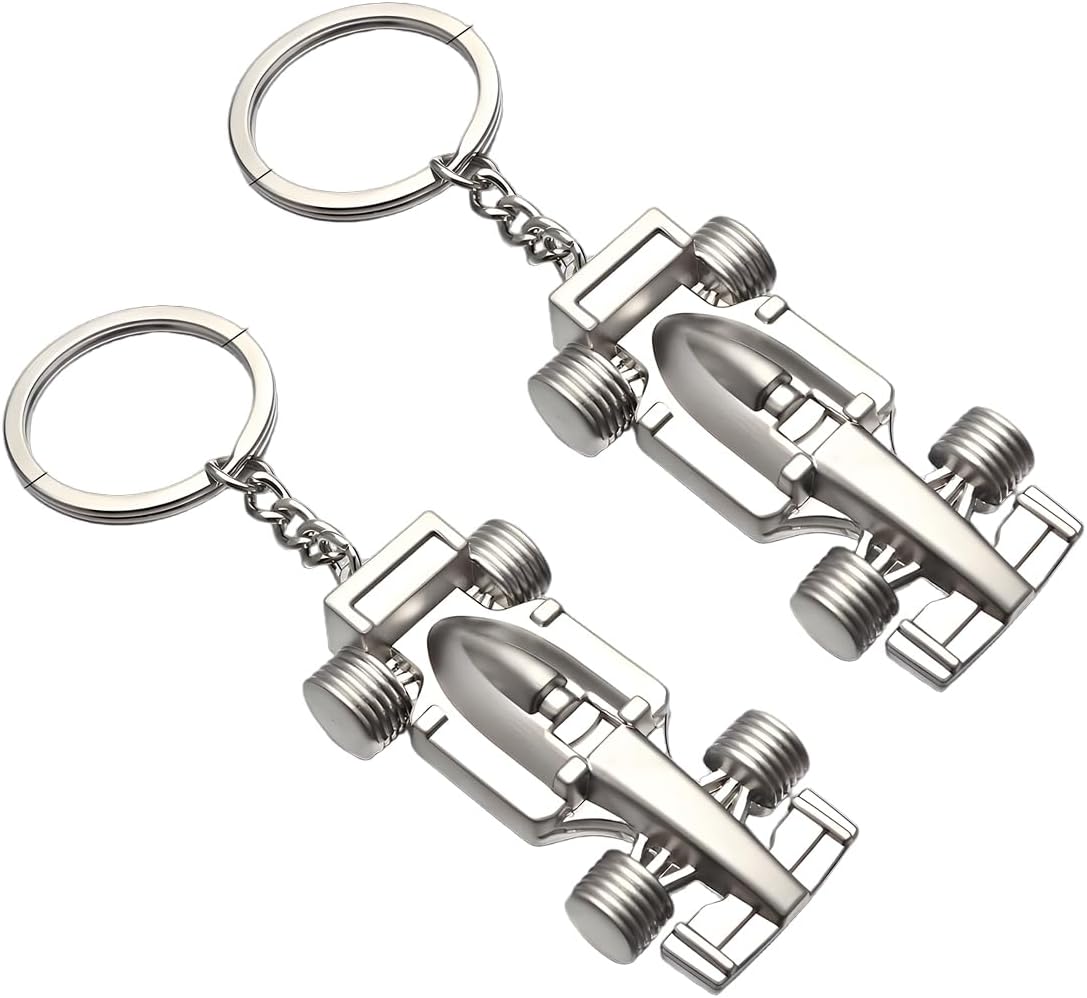 F1 Race Car Keychain, 2PCS 3D Racing Model Formula Zinc Alloy Vehicle Keyring, Auto Decorative Keys Fob, Universal Fit (Silver)