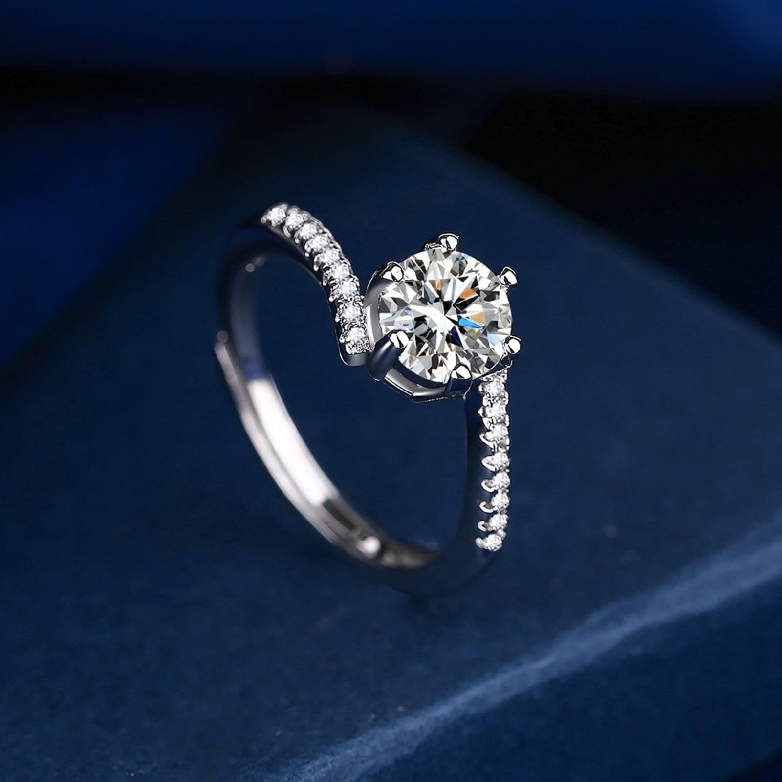 9 Karat Weißgold Damen Ringe Labordiamant Weiß, Partner Ringe Herz 6 Krappen Rund 1Ct Labordiamant