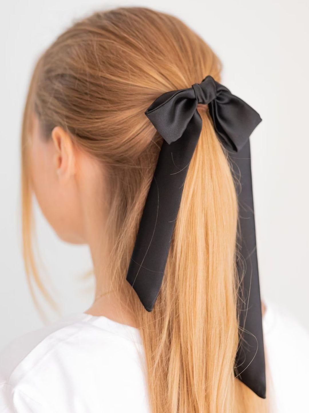 Mueras Satin Silk Hair Ribbon Tie Band for Women and Girls Pack of 1 (Multicolour) (Black)