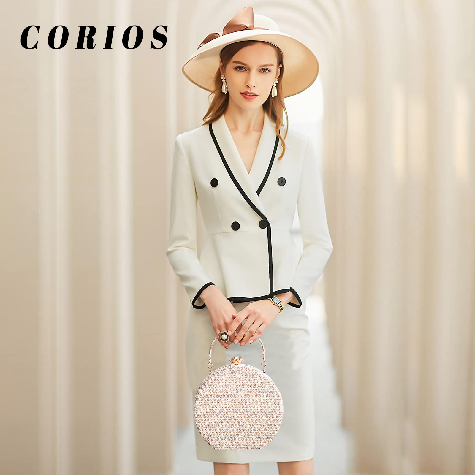 CORIOS Borsetta da Sera Donna Clutch in Rotonda Pochette Piccolo con Catena Borsa a Mano Borsa a Spalla Pelle PU Borsa a Tracolla per Cocktail Festa Ballo Cerimonia Giallo