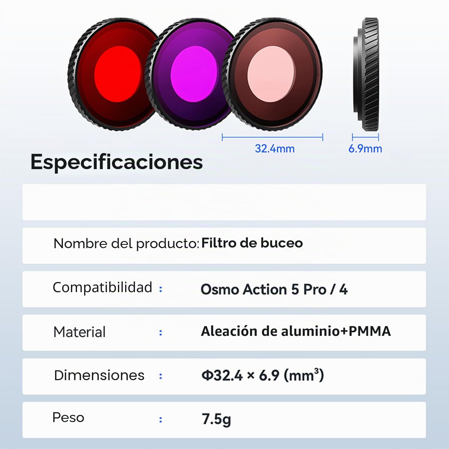Filtro protector de lente impermeable para DJI Osmo Action 5 Pro/Action 4 cámara deportiva, filtro de cubierta protectora de lente subacuática antivaho (rojo)