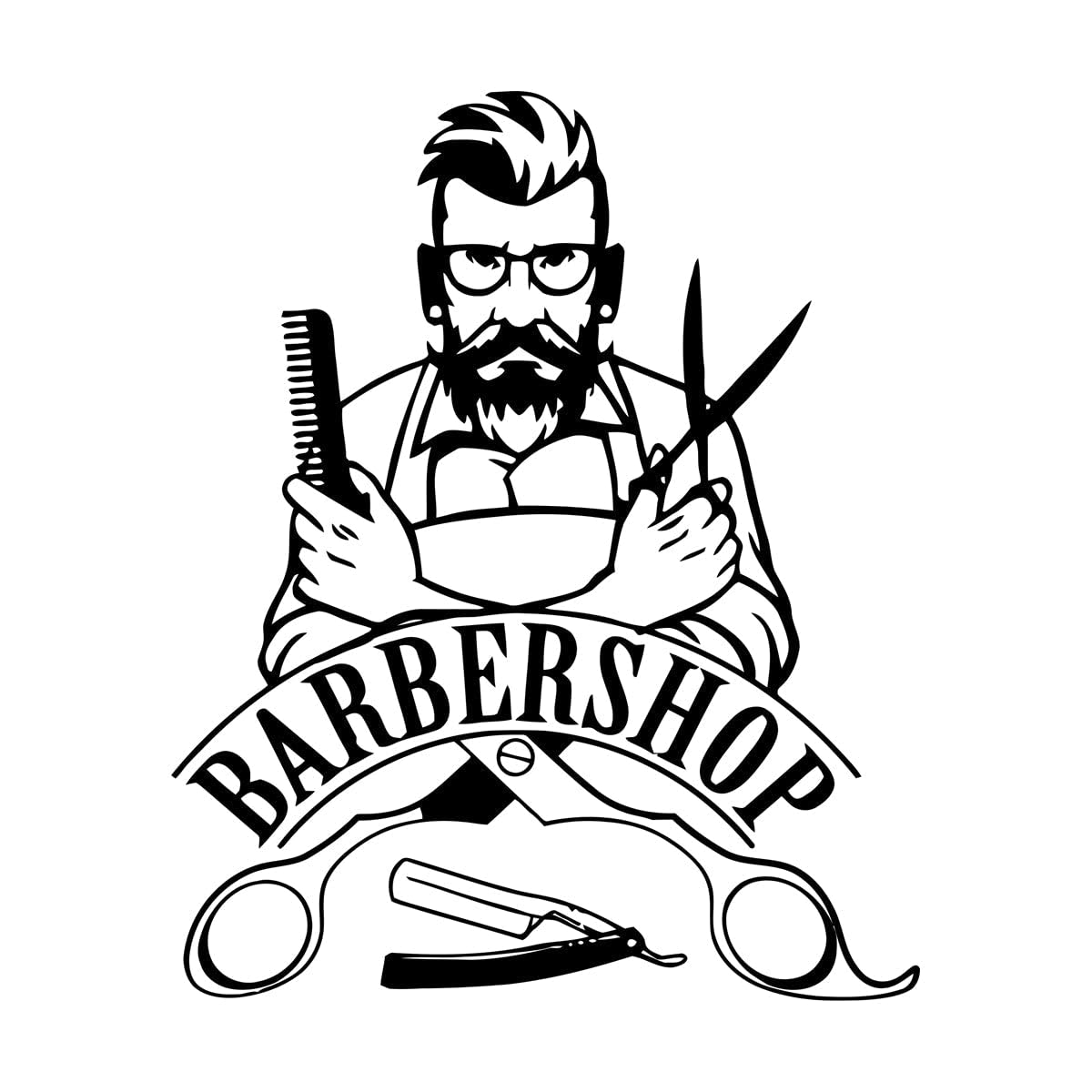 Barber Shop Sign Wall Decals Removable Hipster Vinyl Stickers Beauty Salon Window Sticker Barbershop Decoration Art Mural Large - 58x71cm