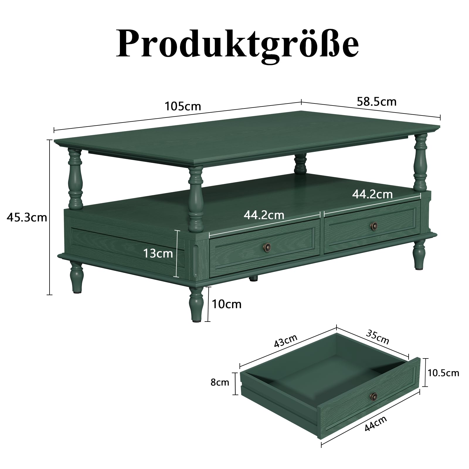 HOLTICO Couchtisch, Wohnzimmertisch mit Stauraum, offener Ablagebereich und Schubladen, Kaffeetisch, Tisch für Wohnzimmer, Homeoffice, Schlafzimmer