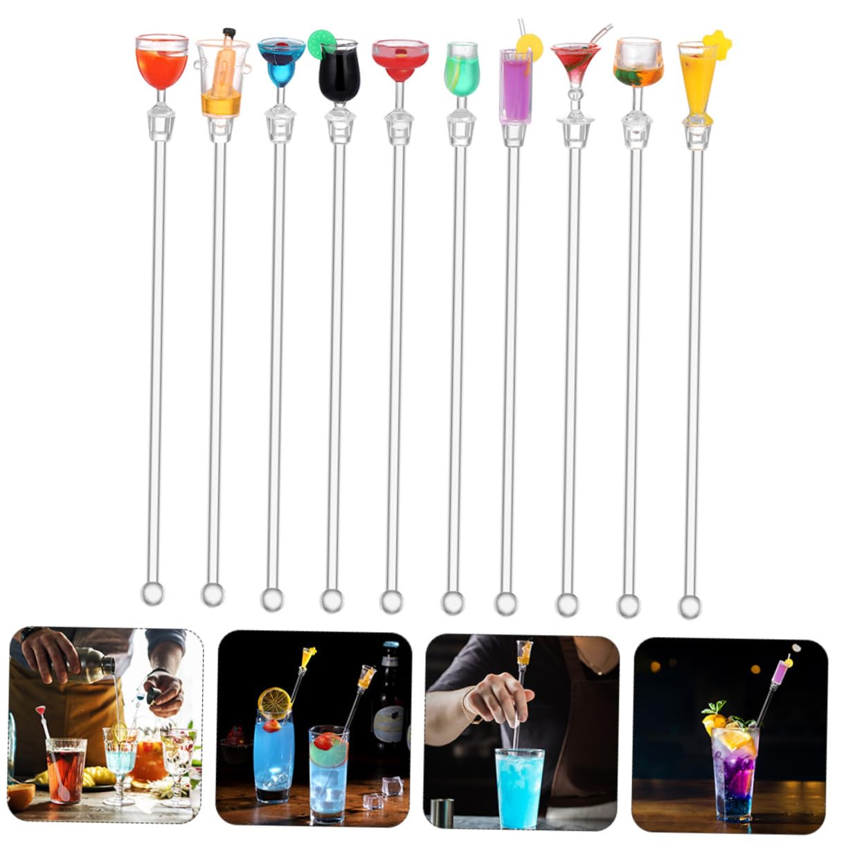 Hemoton Beautiful Stirring Rods 10 Pack Acrylic Swizzle Sticks for Mixing Bars and Homes Random Style
