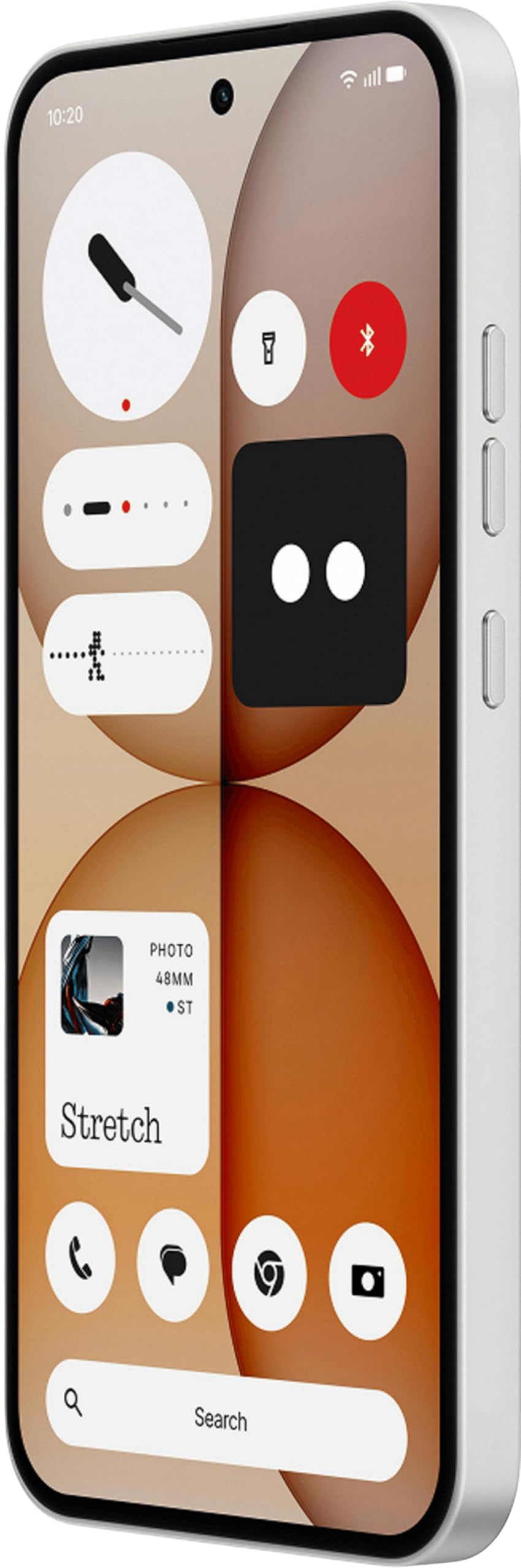 Nothing Phone 4a smartphone in white, showing the front display and a glimpse of the transparent back design.