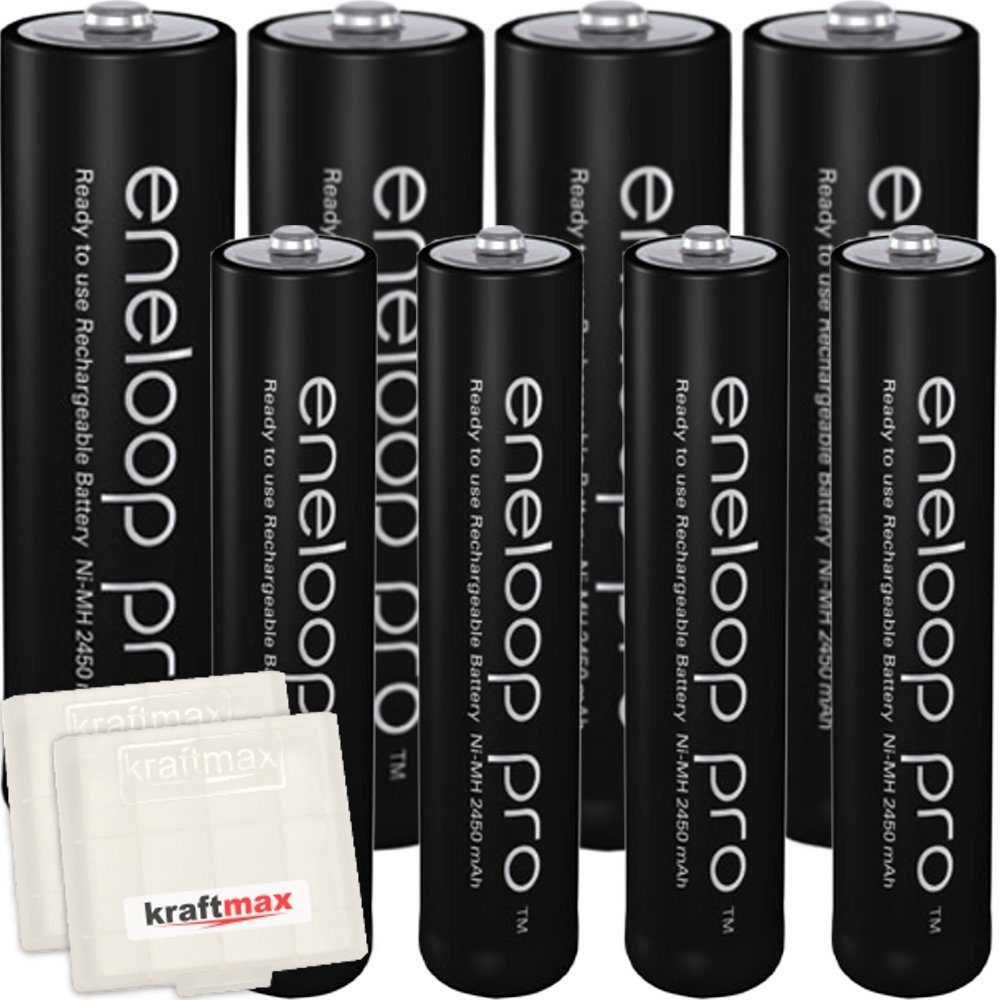 kraftmax Panasonic Pro XX - Lote de 8 baterías Recargables Mignon AA + 4 Pilas Micro AAA de última generación