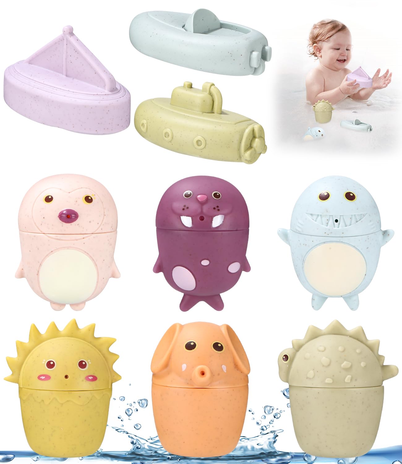 Toaren 9 Piezas Juguetes Baño Bebe,Silicona Juguetes Bañera Juguetes Bañera para Bebe Juguete de Baño Silicona Sin BPA Estimulación Sensorial para Piscina Baño Playa para Niños Pequeños 1 2 3 4 Años