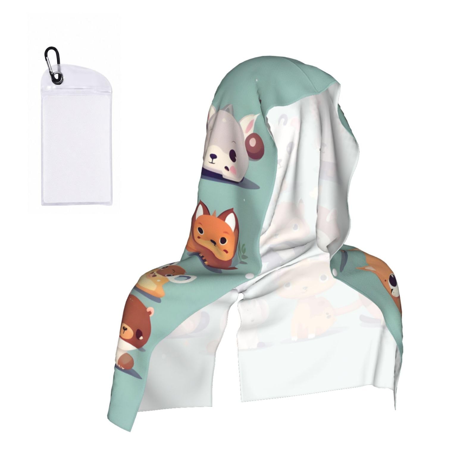 CNTDBU Cute little animals Cooling Towel Hooded-Instant Chill Neck Cover for Sports, UV Cooling Rag for Running Gym