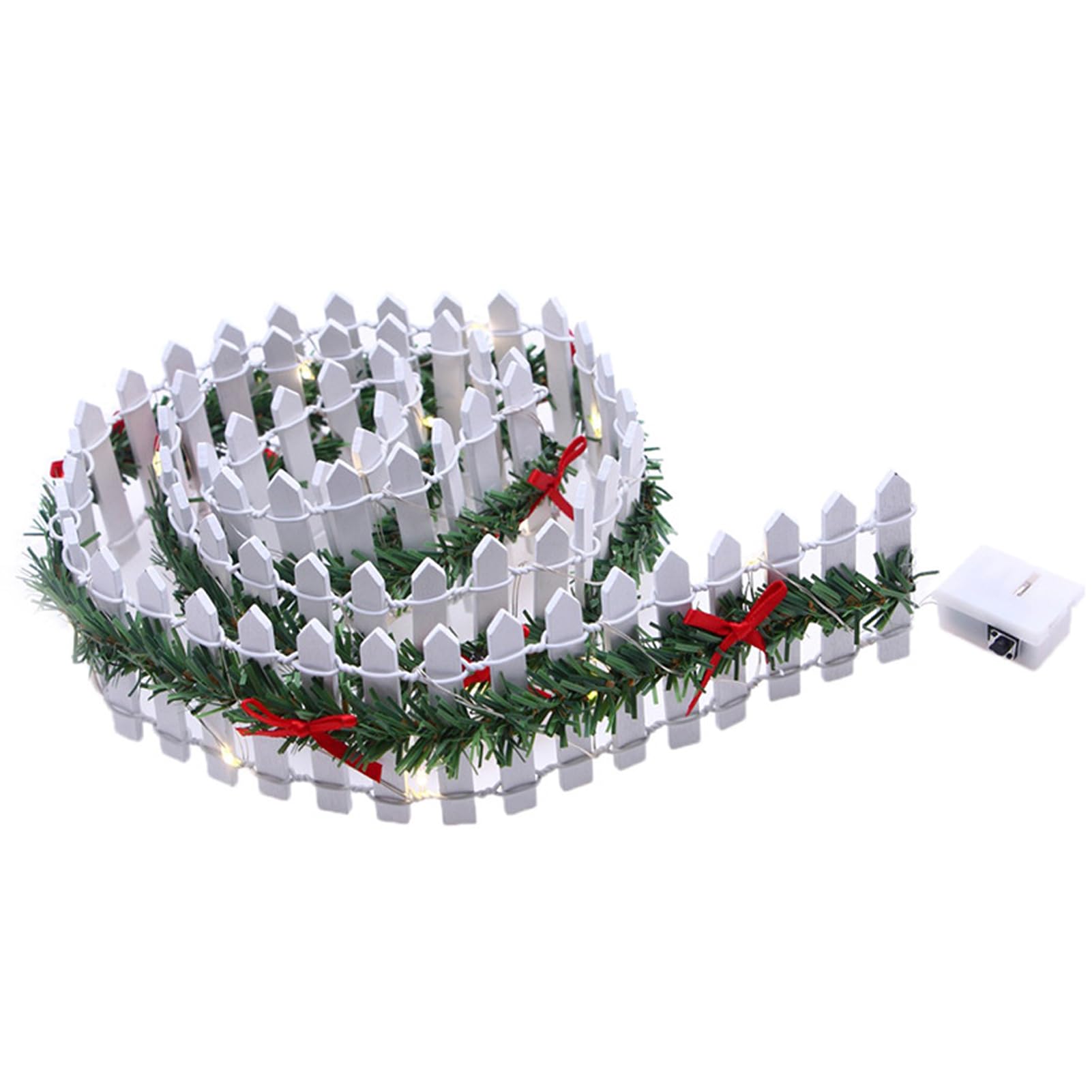 ALCXAZS Handmade LED Light Miniature Wooden Picket Fence Christmas Elf Fairy Garden Holiday Village Prop Christmas Tree Fence, white