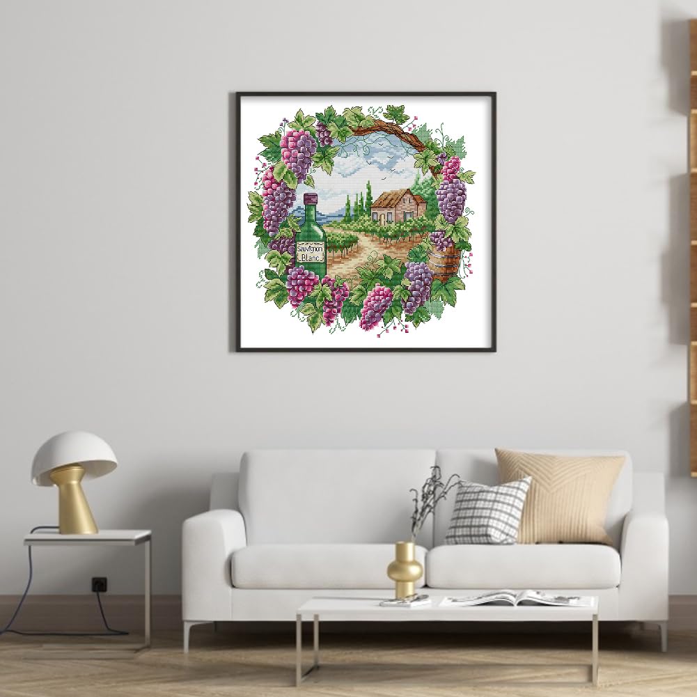 5 kits de punto de cruz con estampado de flores, paisaje de bricolaje en corona de flores completo de 14 quilates, kits impresos de punto de cruz, kit de arte y manualidades para principiantes y