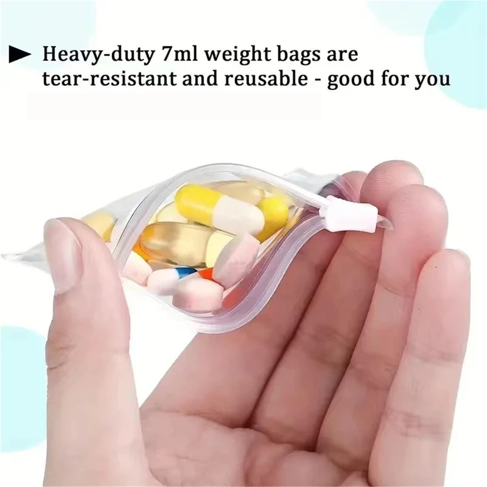 Lot de 30/60/120 sachets à médicaments en EVA avec fermeture éclair, en plastique, auto-scellants, pour petites pilules, emballage séparé, mini étui, boîte à pilules pour voyage (60 pièces)
