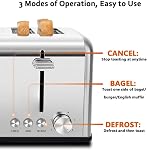 Toaster 4 Slice, CUSIMAX Stainless Steel Toaster, Bread Toasters 4 Extra Wide Slot with Bagel/Defrost/Cancle Function,6 Shade Settings with Removable Crumb Tray