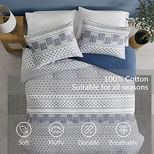 Image of Hyde Lane Boho King Size Comforter Set - 3-Piece Shabby Chic Bedding Sets, Farmhouse Bed Comforter with 2 Pillow Shams, All Season Cotton Top, Navy Tufted
