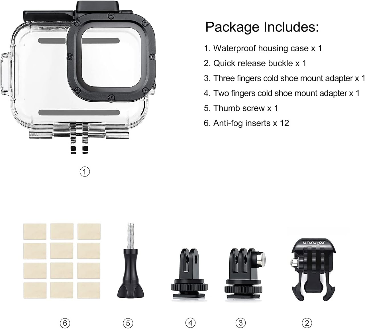 SOONSUN Waterproof Case for GoPro Hero 8 Black,196ft/60M Underwater Case Diving Housing with Built-in Dual Cold Shoe Mount to Connect Video Light and Microphone