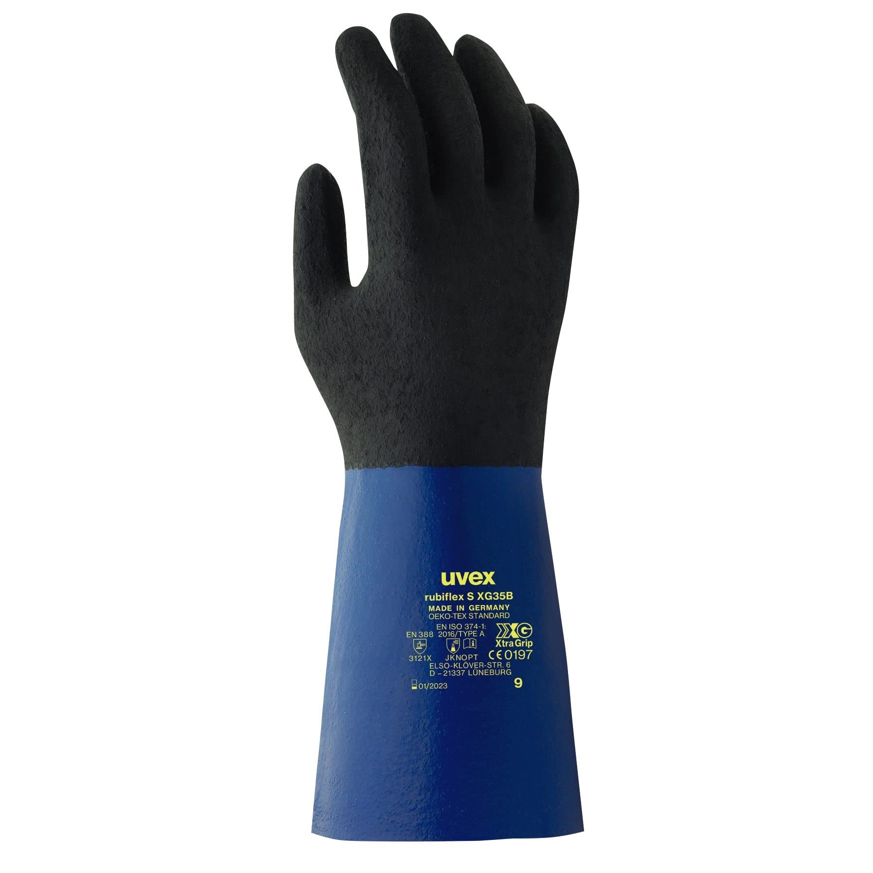 Guante de protección para manipulación de productos químicos uvex rubiflex talla 11