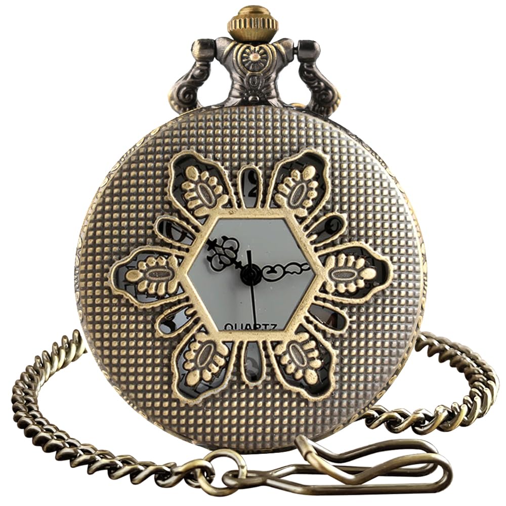 Vintage Quartz Pocket Watch for Men Women Men’s Skeleton Pocket Watches with Chain & Necklace Mens Gift for Birthday Christmas Gifts for Him Her