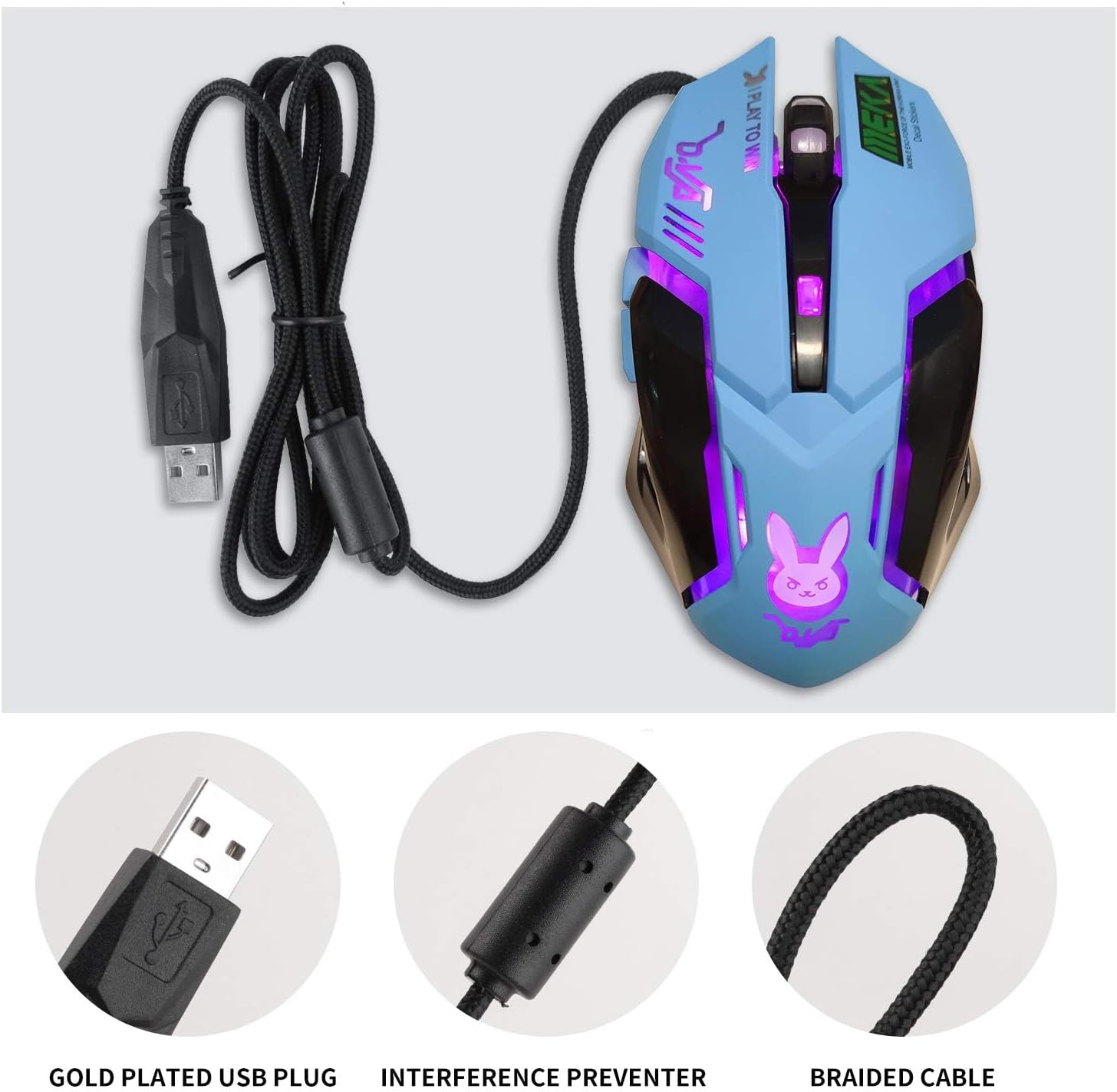 Gaming Mouse,Pink Backlit Optical Game Mice Ergonomic USB Wired with 2400 DPI and 6 Buttons 4 Shooting for Computer/Win/Mac/Linux/Andriod/iOS. (Blue)