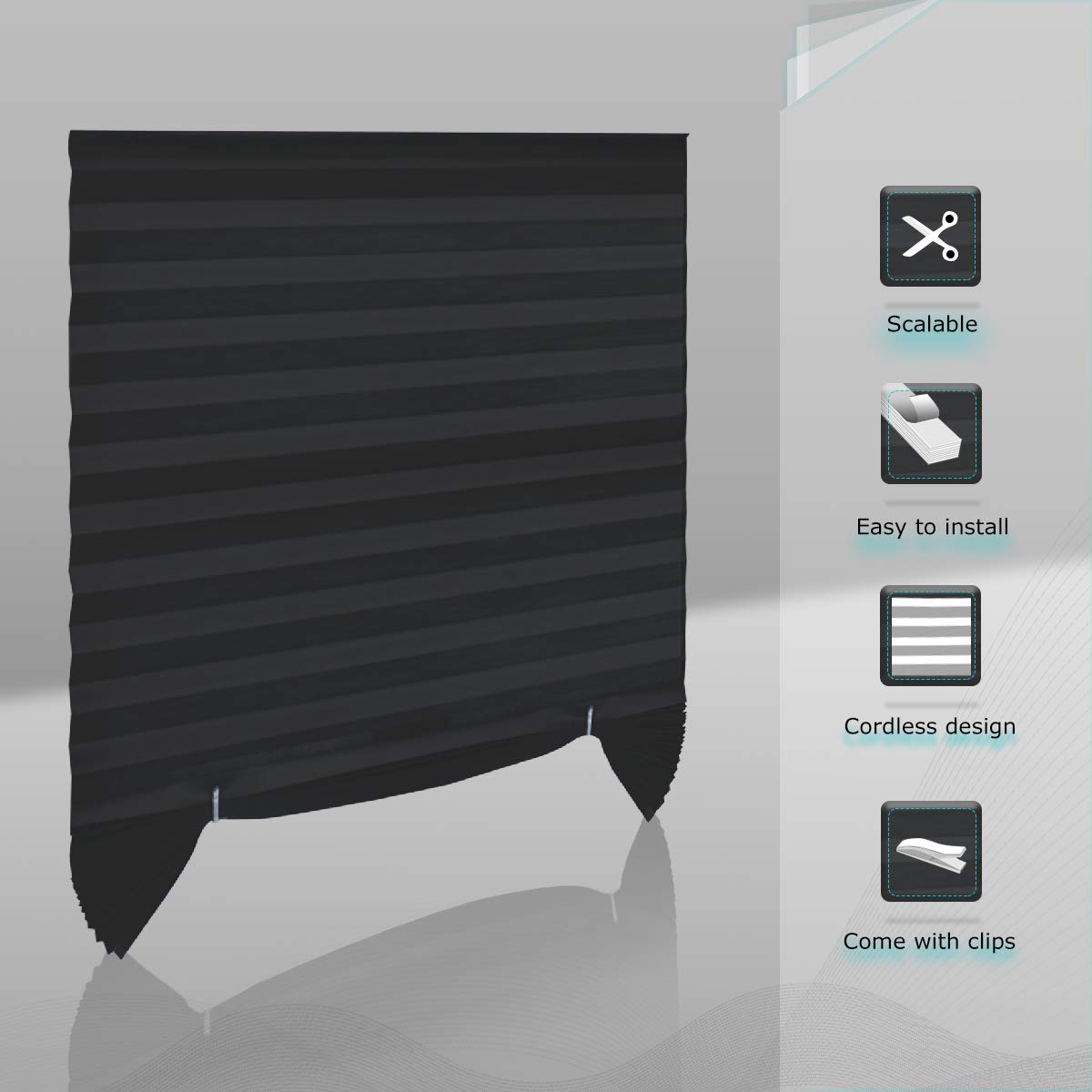 6 Pack Temporary Window Shades Cordless Blinds Light Filtering Pleated Fabric Shade Easy to Cut and Install, with 12 Clips, 48