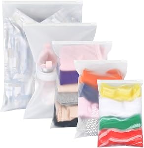 20 Pack Plastic Ziplock Bags for Clothes and Shoes, Reusable Transparent Frosted Resealable Storage Bags for Trips and Home, Space-Saving Organizer Travel Bags for Luggage, Cosmetics, Underwear
