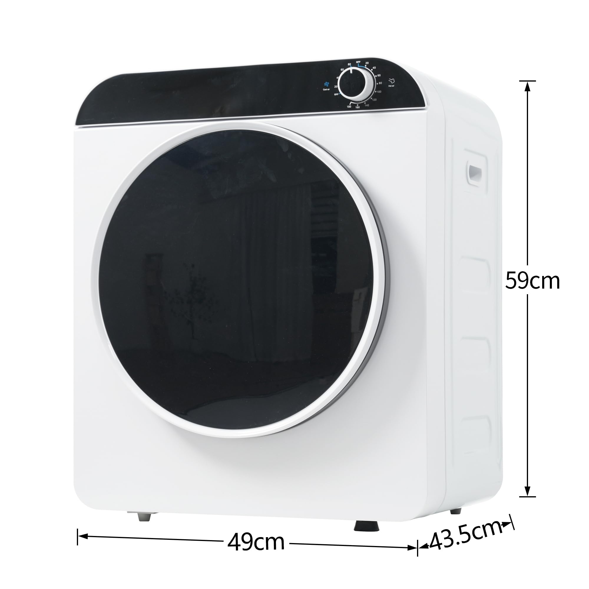 Abgastrockner Wäschetrockner 3kg (4,5kg), 830W, 4 Programme, Kühlphase, Kunststoff Türabdeckung, Überhitzungsschutz, Wandmontierbar, Energieklasse G, Weiß