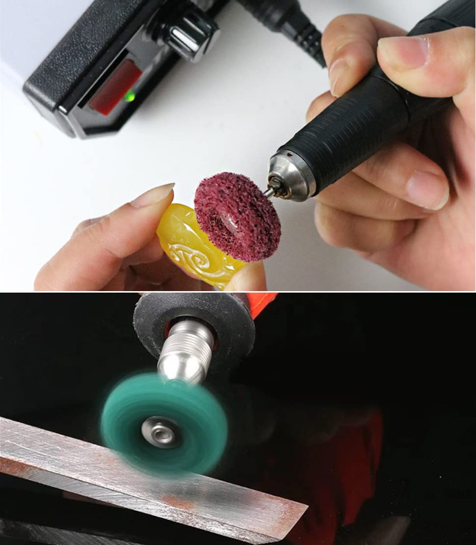 200pcs Abrasive Wheel, 1" Buffing Polishing Wheels, Metal Polishing Compound for Rotary Tools-1/8(3mm) Shank, 120 Grit, 180 Grit, 320 Grit, 400 Grit, 600 Grit