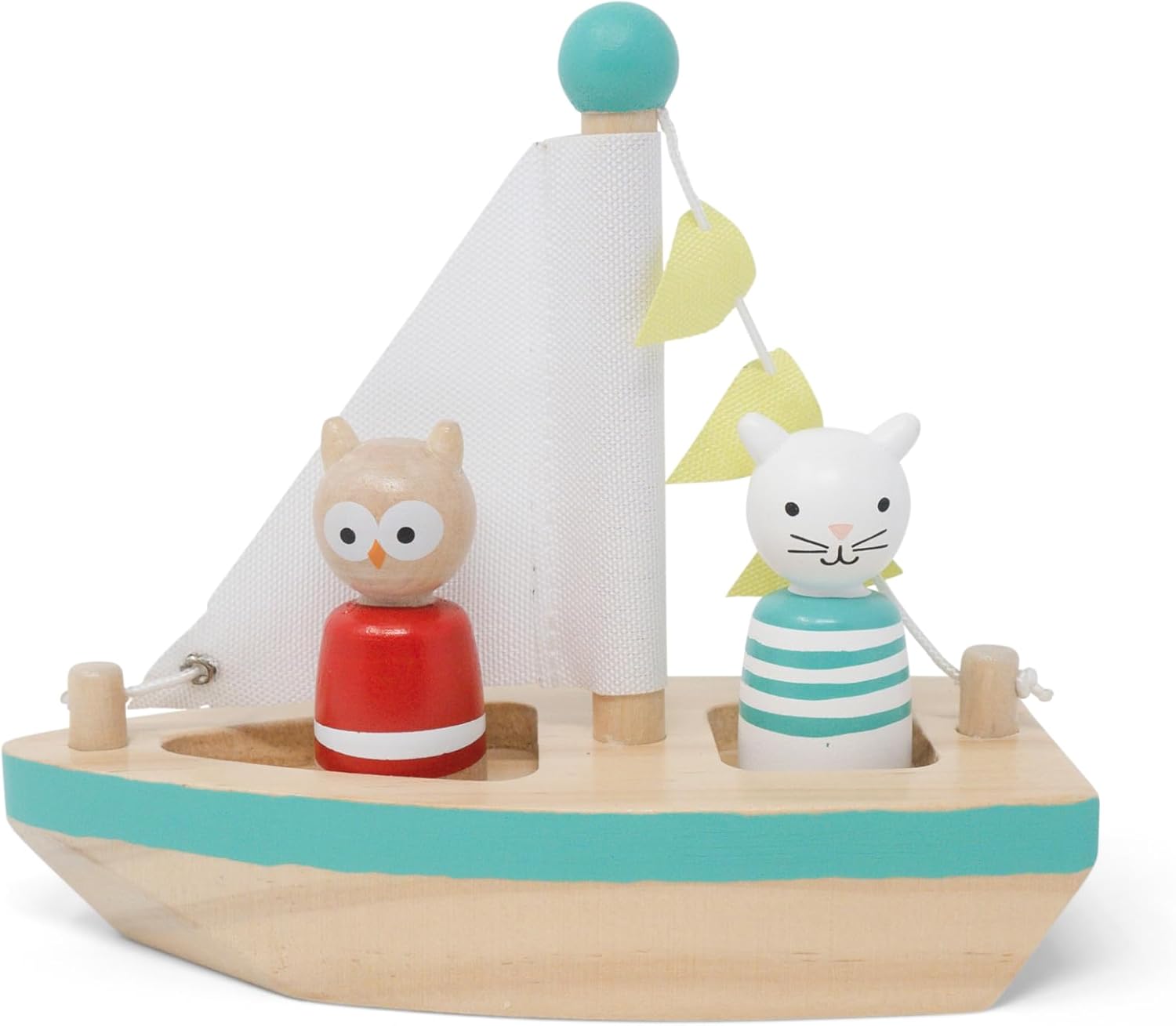 Wooden Toy Boat with Sailor Buddies- Jack Rabbit Creations- Floating Bath Toys for Kids- Owl & Pussycat Set- Vintage Inspired Eco-Friendly Water Play- Non-Toxic Paint