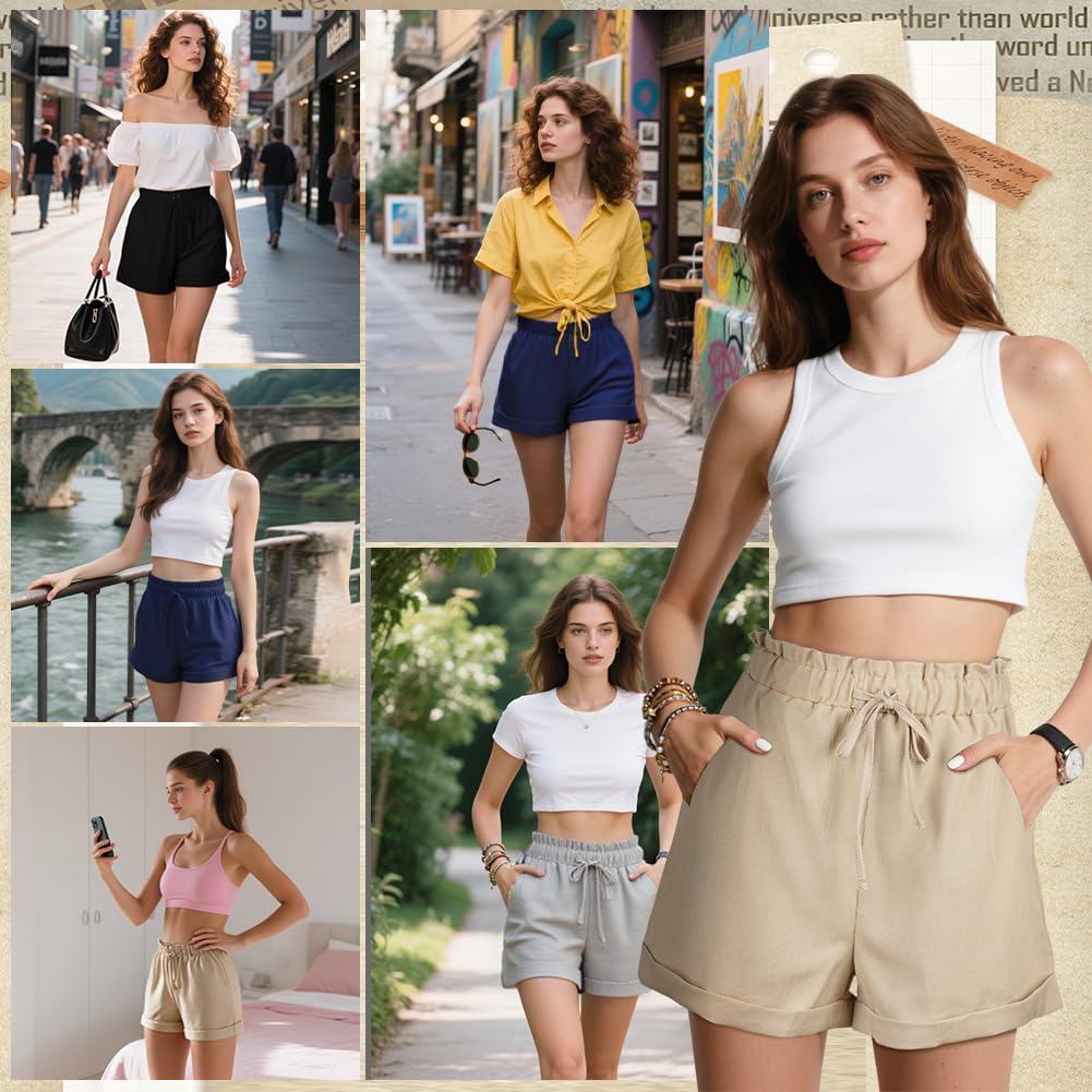 Pantalones Cortos Mujer Cintura Alta Cordón Bolsillos Verano Deporte Playa