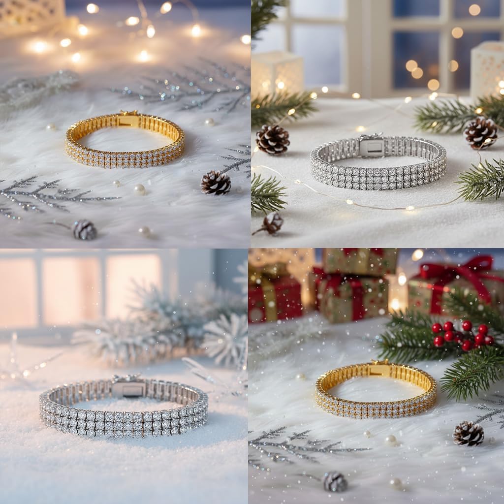 Gemsme 2 Rows Tennis Bracelets for Women Men - 18K Yellow Gold Plated 3mm Round Cut Cubic Zirconia Classic Tennis Bracelet, Size 6.5-8.5 Inch - Image 4