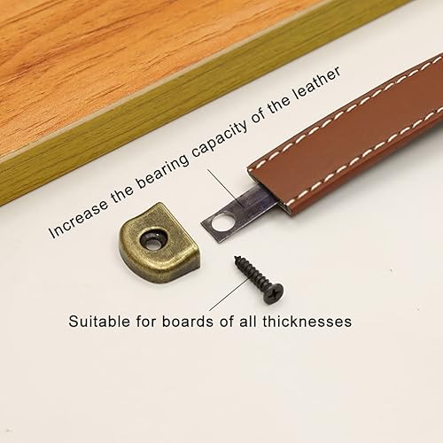 Miniatura 4 de Sinyiol Tiradores de cuero para cajones con hoja de hierro, capacidad de carga mejorada, 6 unidades, tiradores de caja de madera, caja de regalo,