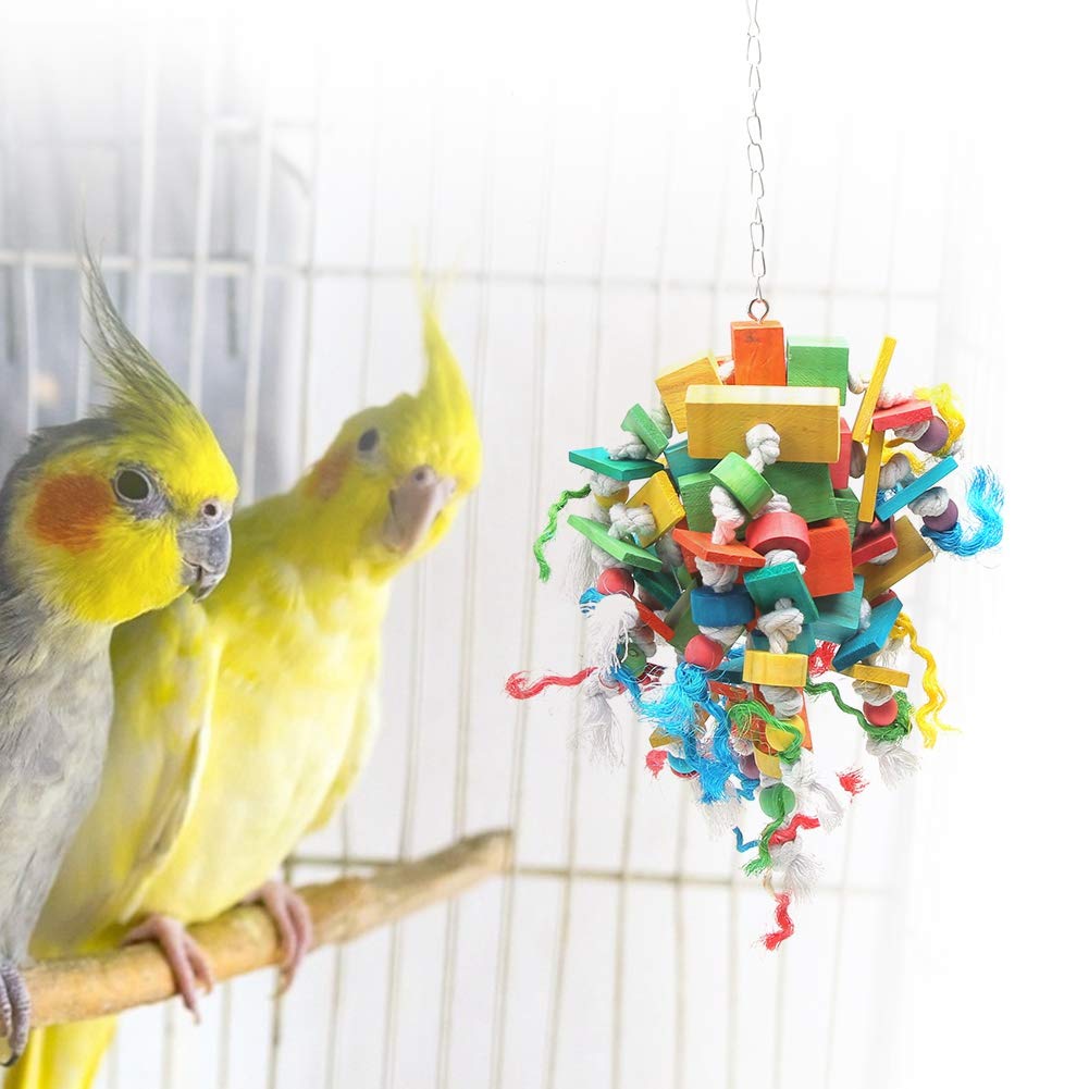 3PCS Bird Chewing Toy Set | Colorful Blocks String/Frosted Rod/Ladder Swing | Wood Parrot Biting Toy | Cage Accessory for Parrots & Small Birds