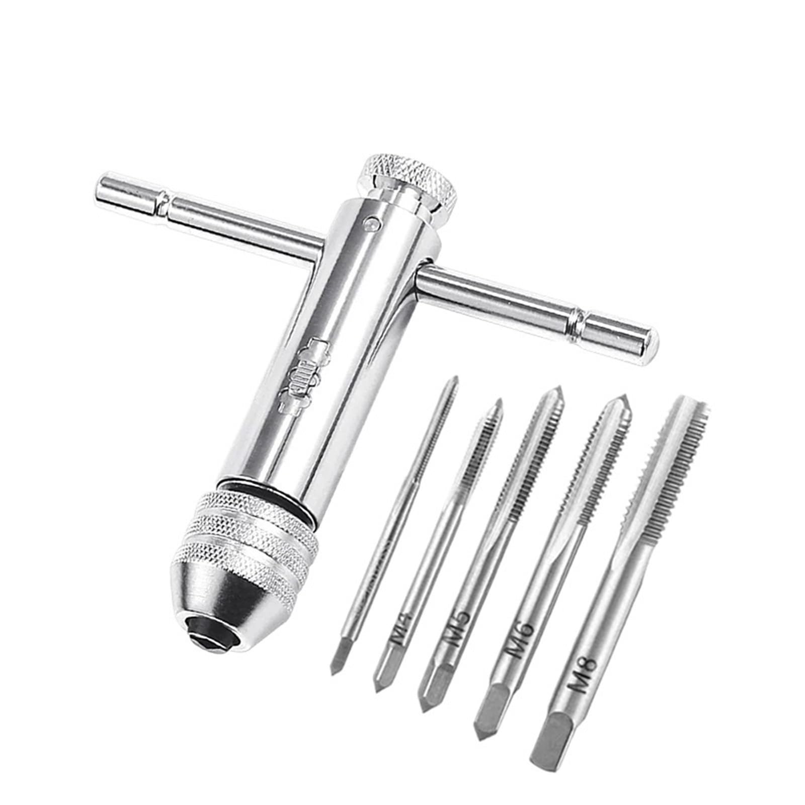 Mnghayyr 6Pcs Carbon Steel T-Handle Ratchet Tap Holder Wrench