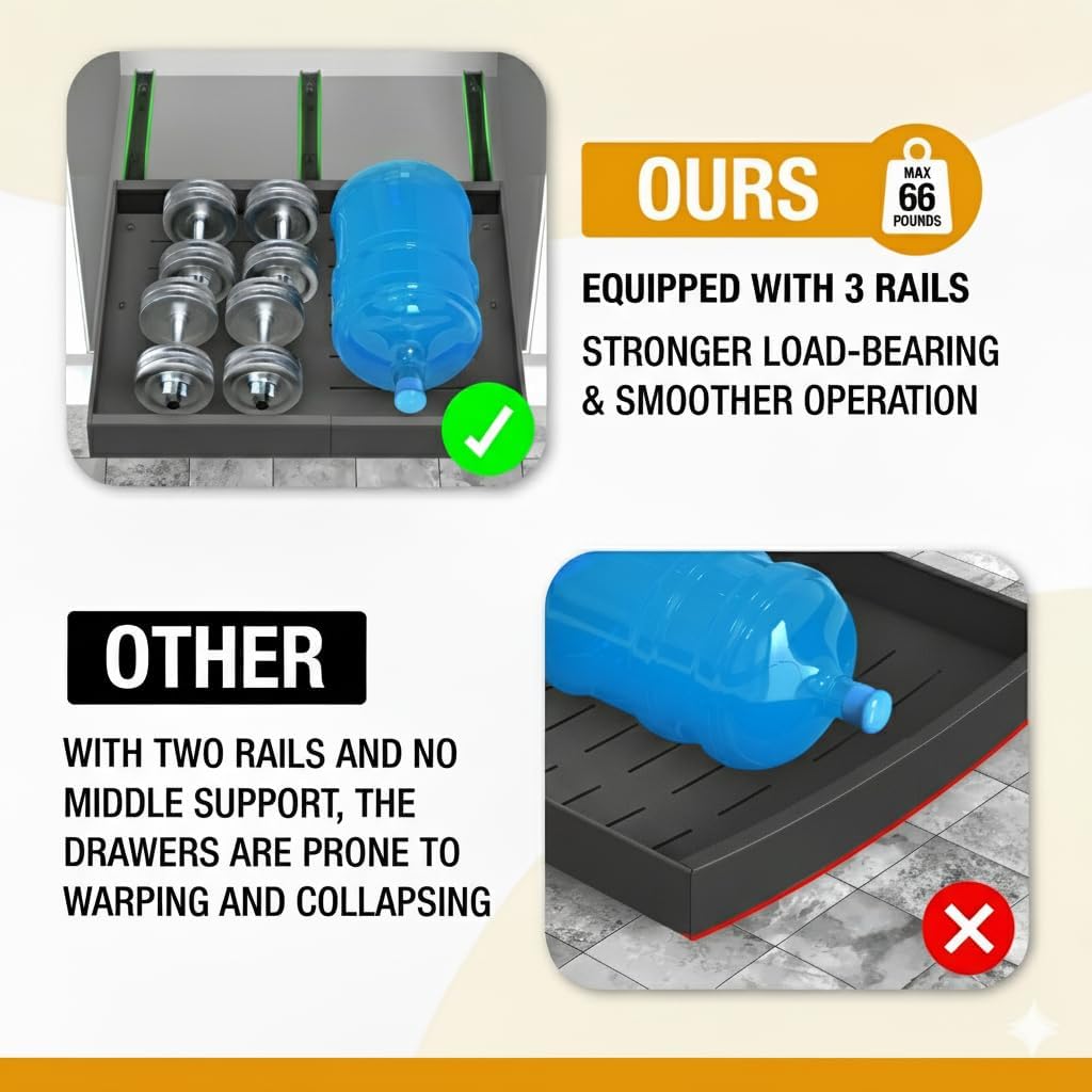 Expandable Pull Out Drawers for Cabinets (Gray): Kitchen and Pantry Organizer, Sliding Cabinet Organizer with Adhesive, Under Sink and Pots Storage, 12.5"-20.5". Adjustable Shelf Solution