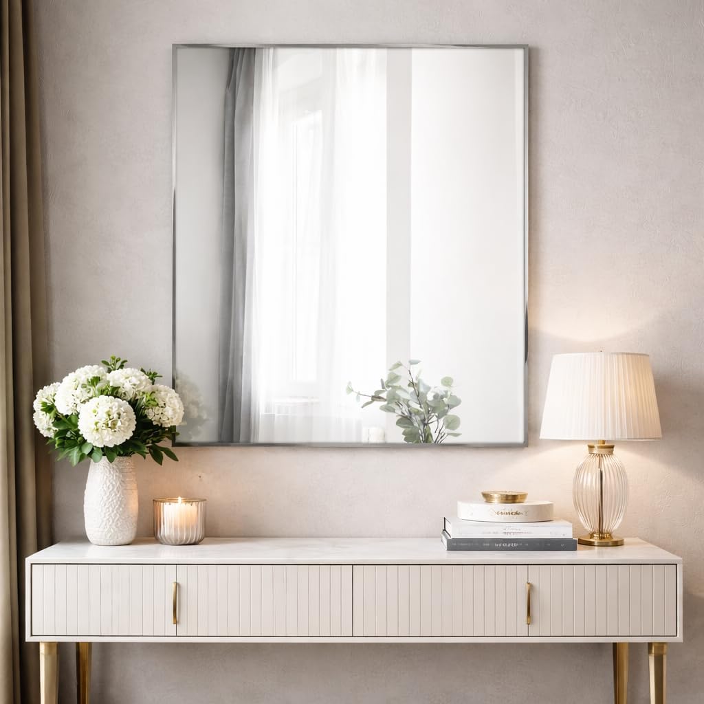 Head West Spectrum Modern Rectangular Mirror, Chrome Finished Stainless Steel Framed Bathroom Mirrors for Over Sink & Living Room, Hallway, and Entry Way - 24" x 30"