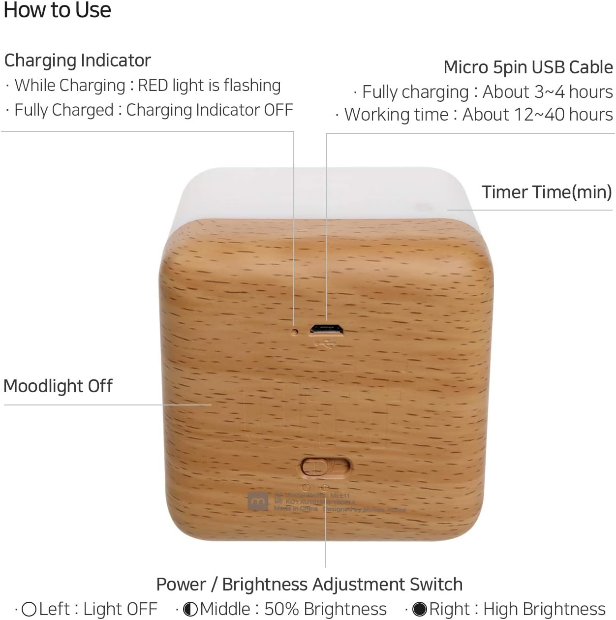 Mooas Rechargeable LED Nightlight with 5, 15, 30 & 60 Min Timer, Kids' Nightlight, Nursing Light (Light Brown)