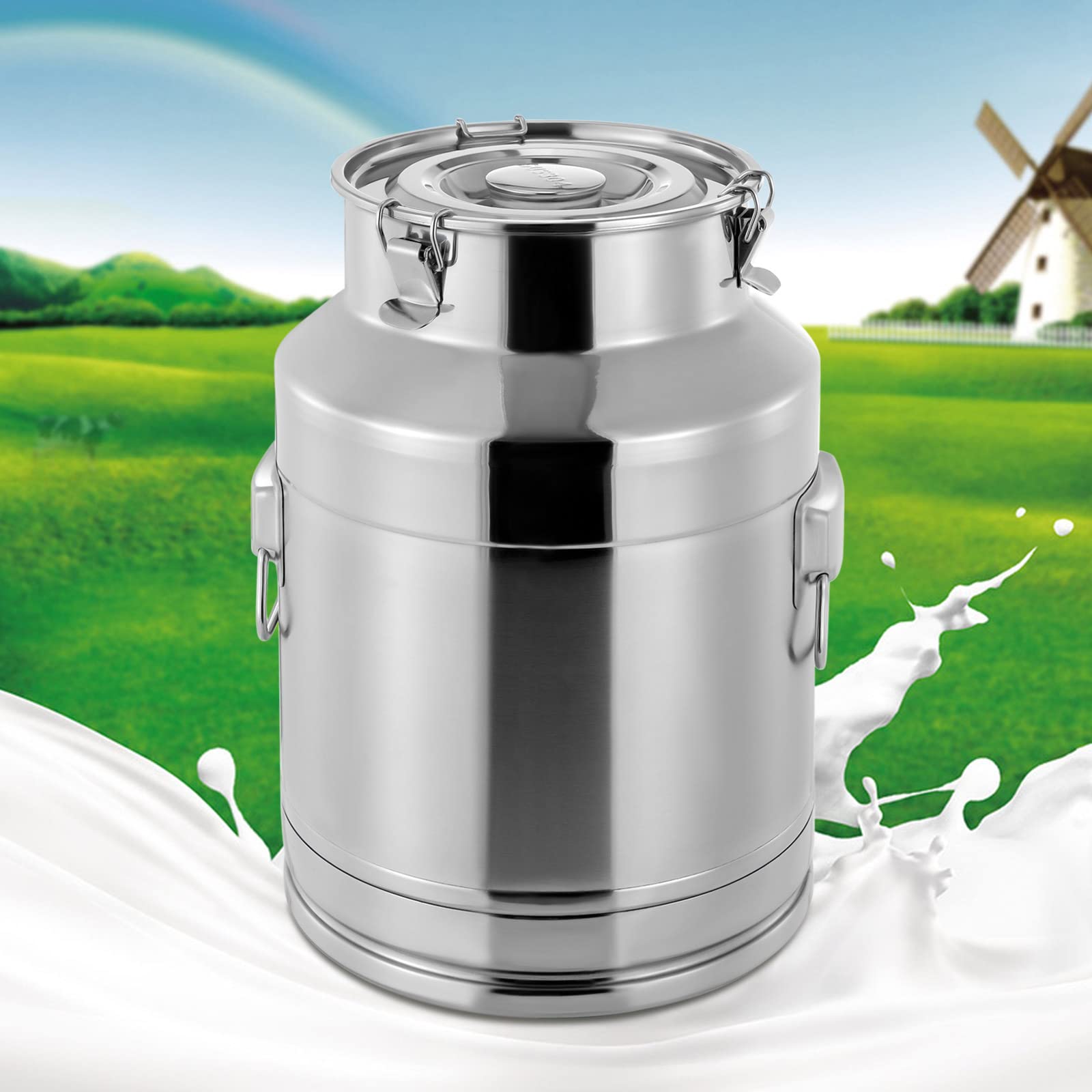 AYCDL Pail Milk Can Bucket,28L/7.4 Gallon Stainless Steel Bucket Tote Jug Liquid Storage with Sealed Lid Fermentation Barrel Heavy Duty Kitchen Container Easy to Ope