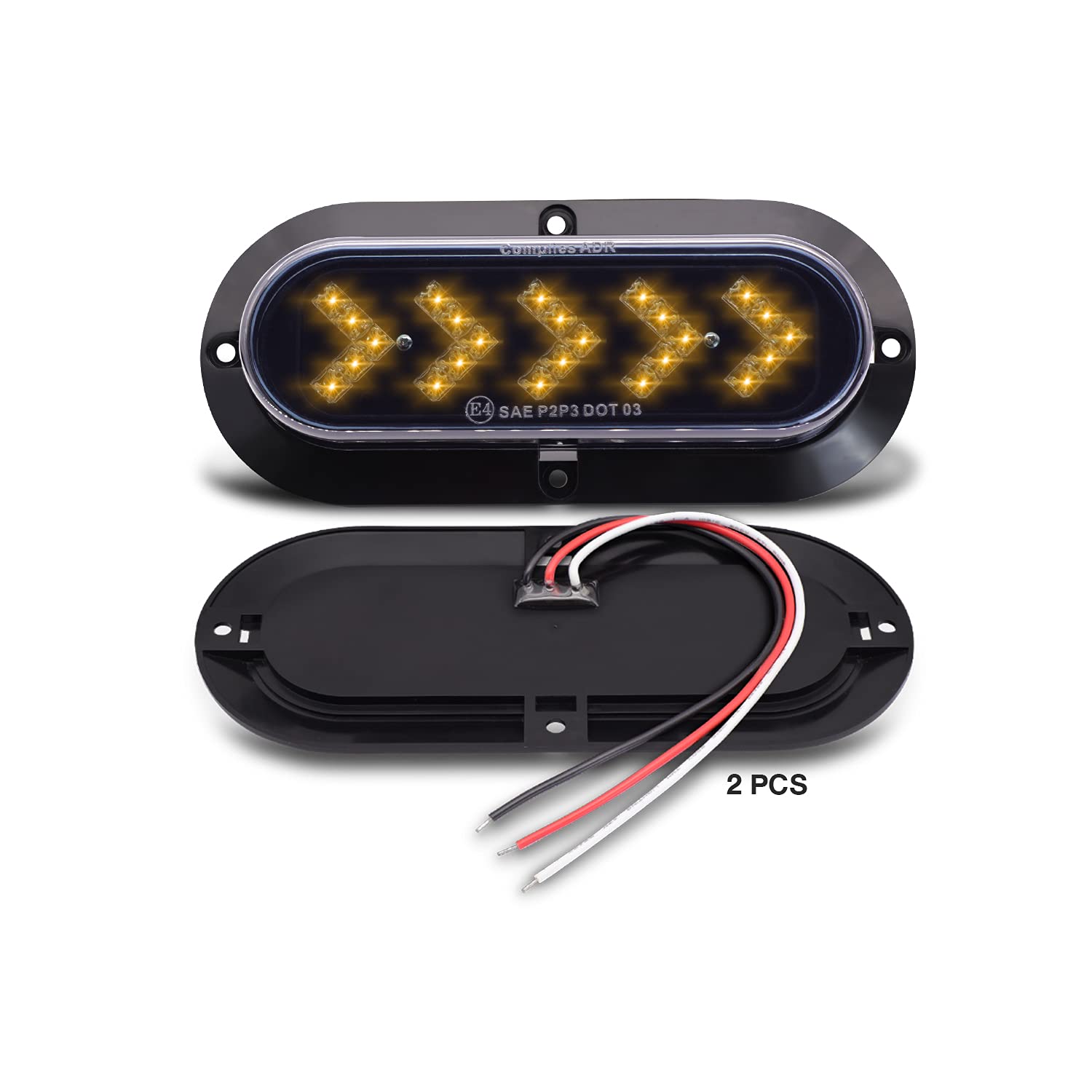 GUWA 6 Inch Oblong Smoked Lens Amber 25 LED Oval Trailer Tail Lights Surface Mount Clearance Turn Signal Lamps Waterproof for Cars Heavy Duty Truck 12V DC Pack of 2