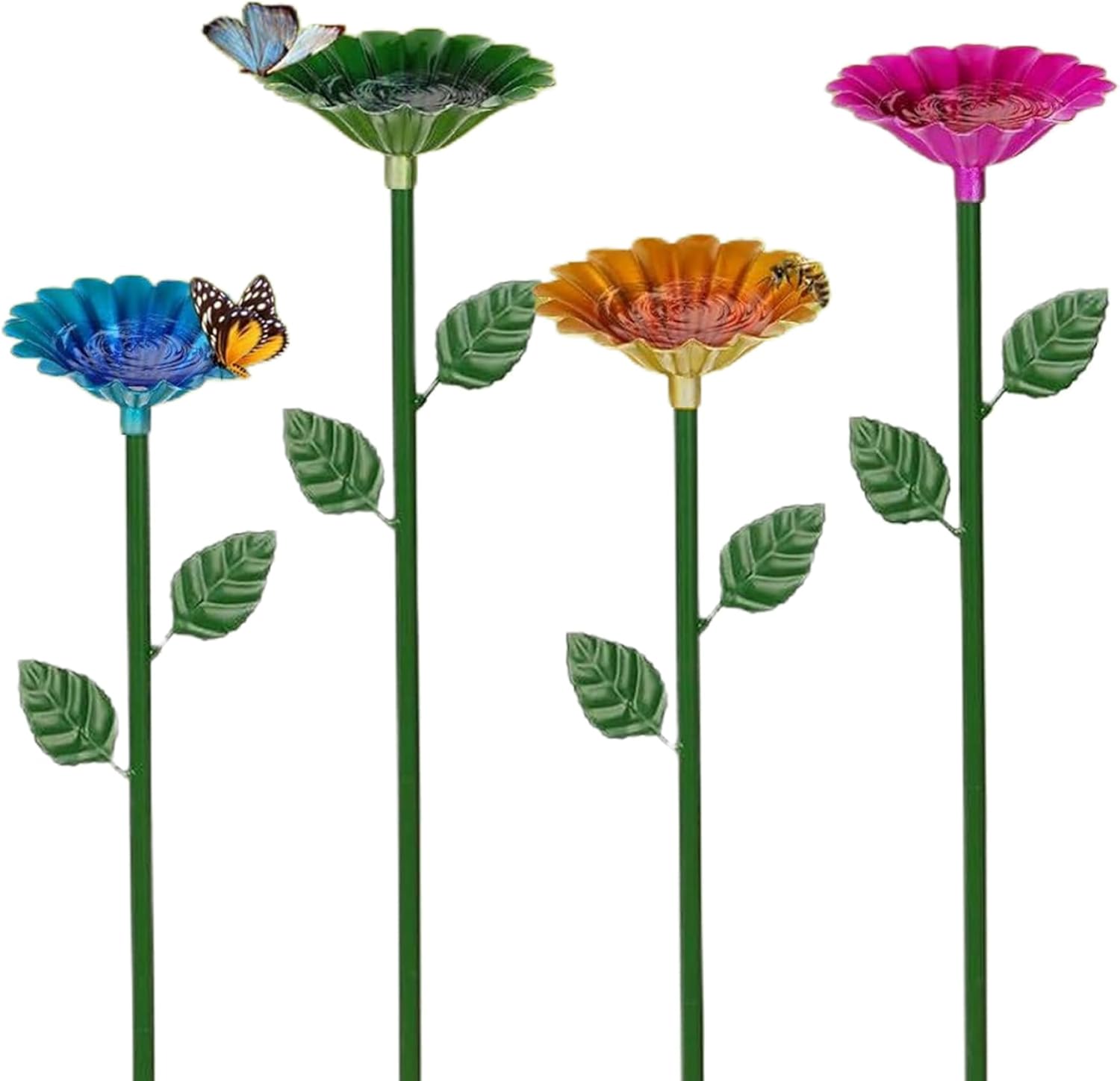 4Pcs Flower Shaped Sturdy Metal Bee Watering Station, Waterproof Rust-Proof Colorful Butterfly Feeder for Outdoor Garden Yard Decor