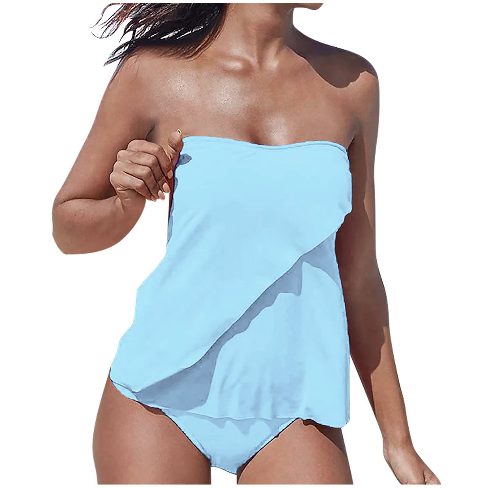 RLEHJN Tankini Damen Bauchweg,Raffung Bandeau Tankini Set Zweiteiliger Badeanzug Mode Bikini Set Flowy Push Up Oberteil mit Bikinihose Sexy Strand Badeanzüge Sommer Swimsuits Bequeme Strandmode