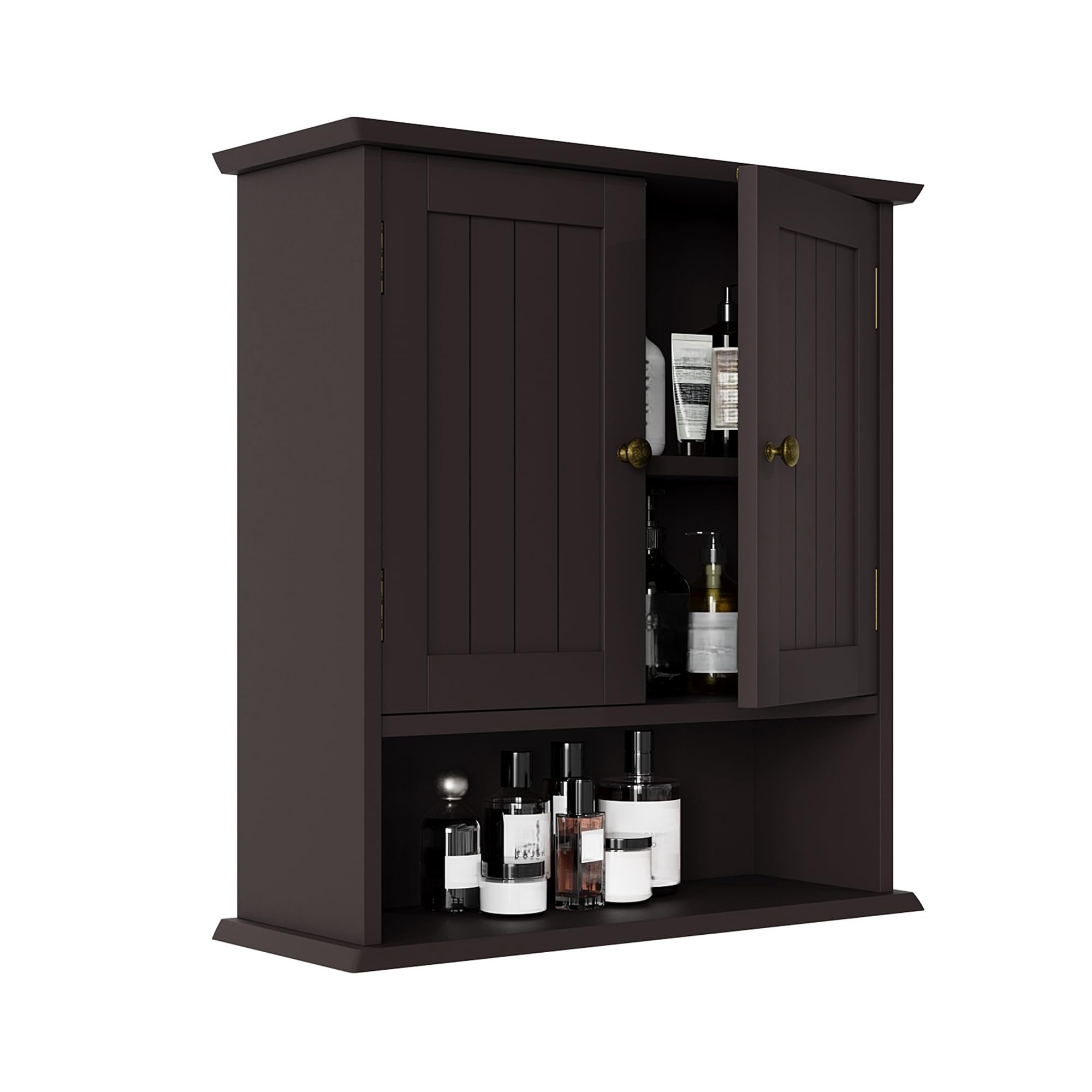 Smuxee Brown Bathroom Cabinet Wall Mounted, Small Medicine Cabinet with 2 Door Adjustable Shelves, Wall Cabinet Over Toilet for Laundry Room Kitchen