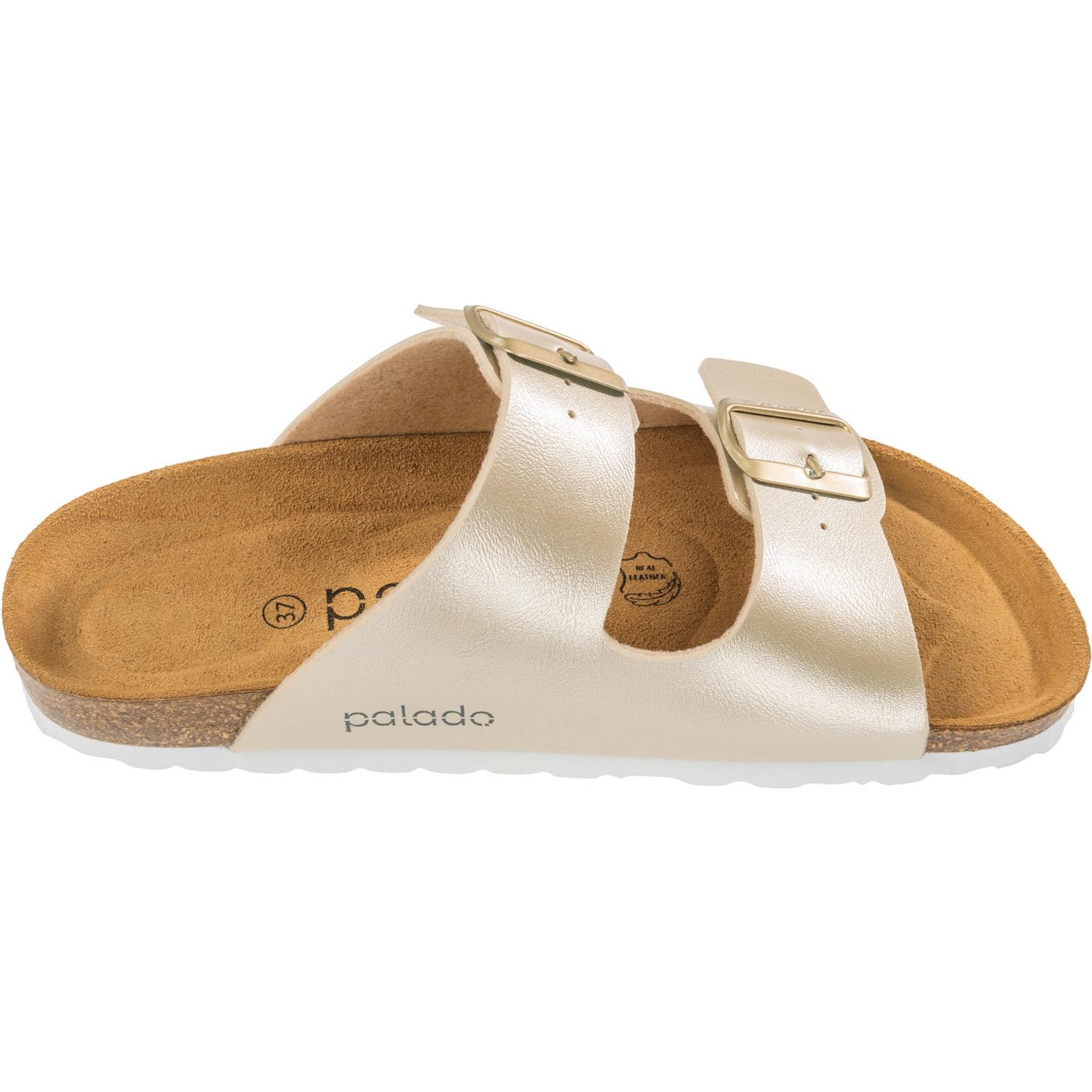 Palado Damen Pantoletten Korfu Metallic - Sandalen Made in Spain - elegante Hausschuhe mit Kork-Fußbett - modische Sommerschuhe