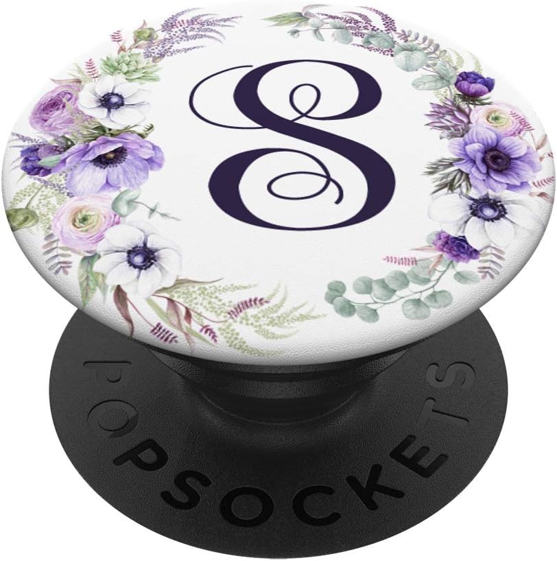 Letter S Floral Monogram Favor Gift Purple Violet Wreath PopSockets PopGrip: Swappable Grip for Phones & Tablets