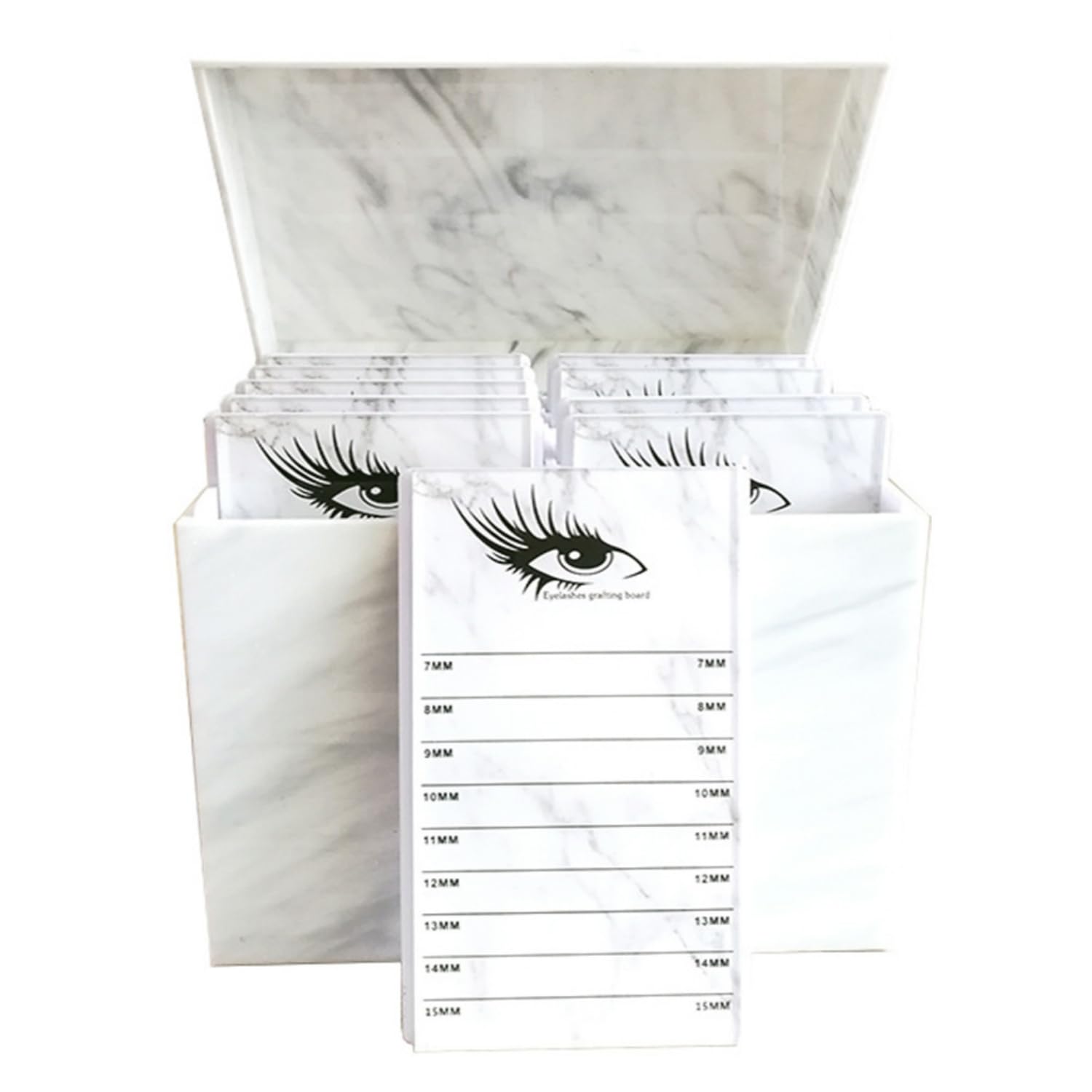 Boîte de rangement à 10 couches en acrylique pour extensions de cils, maquillage, faux cils, colle - Présentoir emballé avec 10 palettes (blanc marbre)