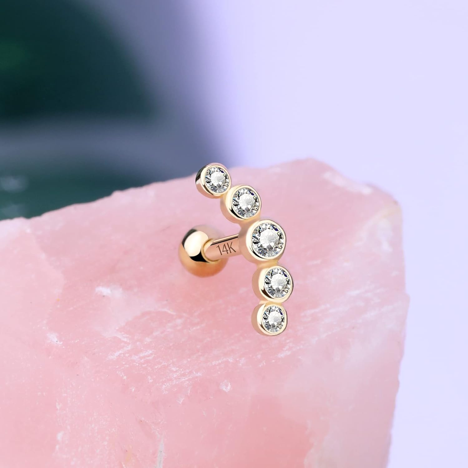 MeIighting 14K Gold Helix Earrings 16G Clear CZ Cartilage Earrings Tragus Piercing Earrings Stud Earring Body Piercing Jewelry - Image 9