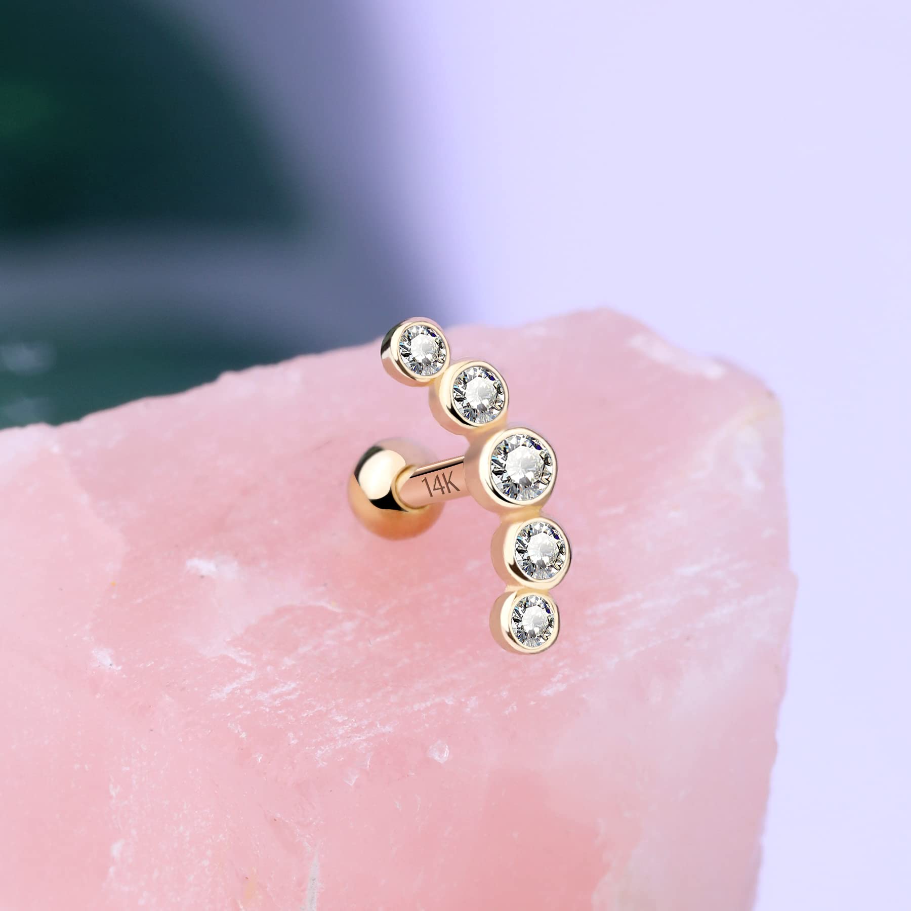 MeIighting - Piercing para cartílago de 16 G, oro macizo de 14 quilates, diseño de hélice, circonita cúbica, transparente, para cartílago, joyería