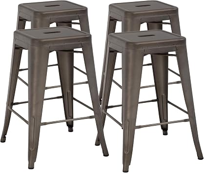 FDW 24 Inch Metal Stools Bar Stools Set Height Stackable Barstools Indoor Outdoor Dining Backless Kitchen Bar Stools Set of 4 Brown